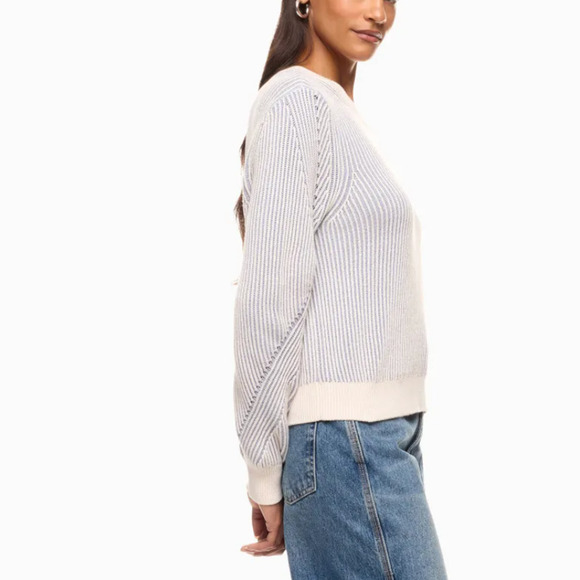 Splendid Cream Blue Striped Crewneck Sweater SMALL Oversized Soft Cotton $168 - Picture 2 of 8